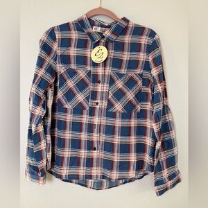 Women's Navy Plaid Button-Front Shirt